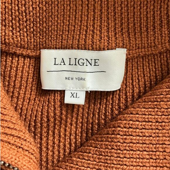 La Ligne Cable Bastien Sweater Rust Brown Merino Wool Half Zip Size XL Soft - Picture 12 of 14